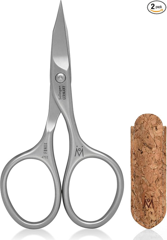 GERMANIKURE Nail and Cuticle Scissors - FINOX Stainless Steel Professional Scissors - Curved Manicure Tools in Cork Case - Ethically Made in Solingen Germany - 4702