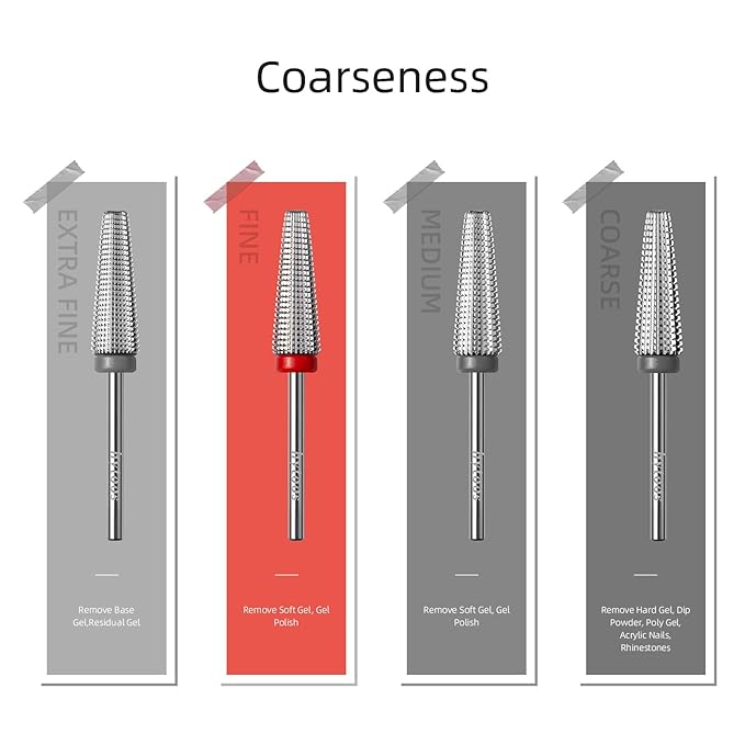 Fine Long 5 in 1 Nail Drill Bits, 20mm Tapered Carbide Nail Bit, Straight Cut Safety Drill Bits for Nails, 3/32 Two-way, Electric Manicure Drills Accessories