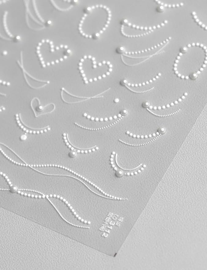 Rhinestones Pearls Nail Stickers 5D Embossed – Premium Salon-Quality Nail Charm Accessories, Easy Application & Self-Adhesive Pearl Chains for DIY Manicure, Nail Art, Press on, Home or Salon Use