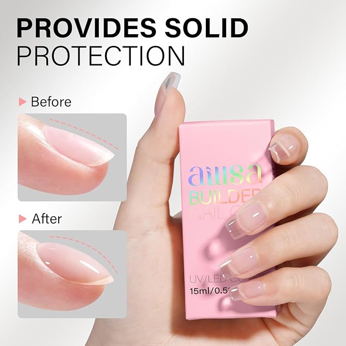 AILLSA Clear Builder Gel 7 In 1 Hard Gel Polish for Thickening Natural Nails Transparent Extension Gels Strengthener Gels Nail Polish Rhinestone Glue for Nail Art Base Coat Needed 0.51 Oz