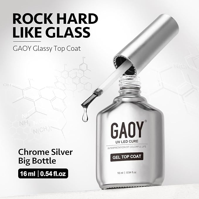 GAOY 16ml 4 Pcs Glassy Gel Top Coat and Base Coat Set, No Wipe Foundation Combination for UV Light Cure Nail Polish