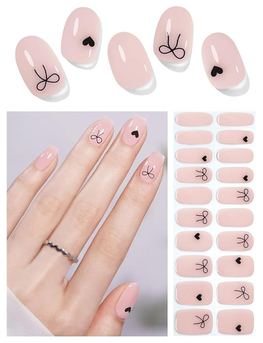 Briel Bowknot 20pcs Semi Cured Gel Nail Strips, Gel Nail Wraps UV for Home Nails DIY