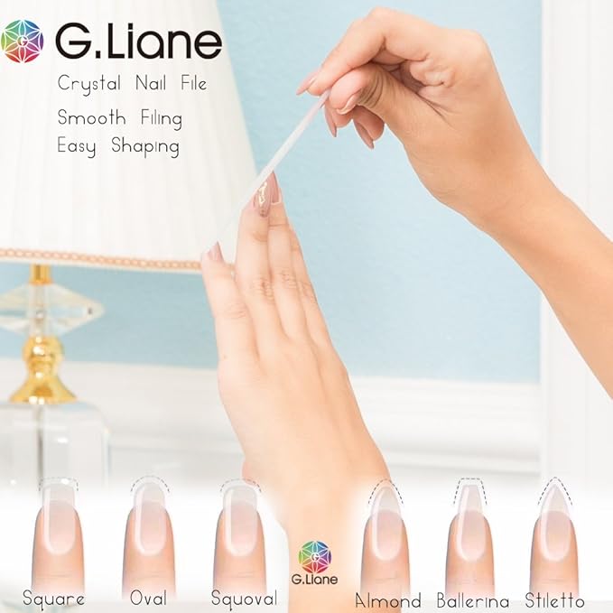 Crystal Nail File-Double Sided Etched Glass Nail Files Manicure Pedicure Tools for Natural Acrylic Gels Nails (Rose White)