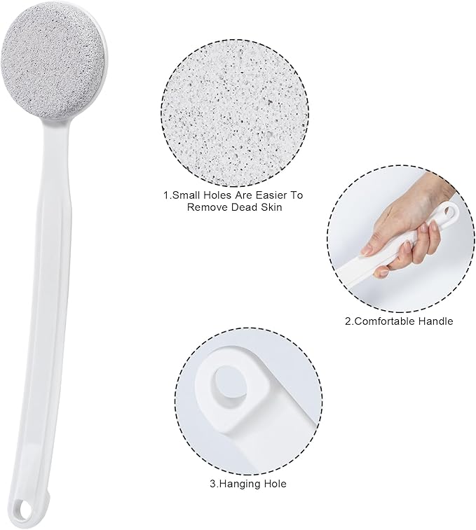 Pumice Stone for Feet with Long Handle 13.7", Hard Skin Callus Remover, Scrubber and Exfoliator for Dead Dry Skin, Softer & Smoother Feet, Pedicure Tool (Curved)