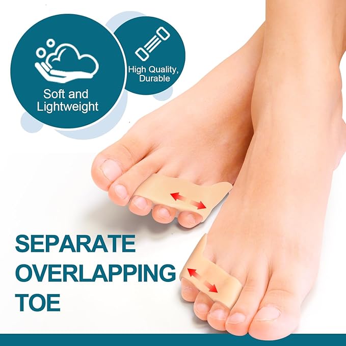 Povihome 10 Pack Pinky Toe Separator and Protectors for Overlapping Toe, Curled Pinky Toes | Spacer for Morton's Neuroma Pain Relief | Firm Support for Straightening | Beige