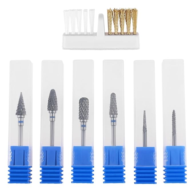 dophee 6 Pack Nail Drill Bits Set for Acrylic Nails, 3/32" Shank Electric Nail Grinding Head Polishing Remover Tool for Nail Art Salon Cuticle Cleaner, Medium Grit, Blue