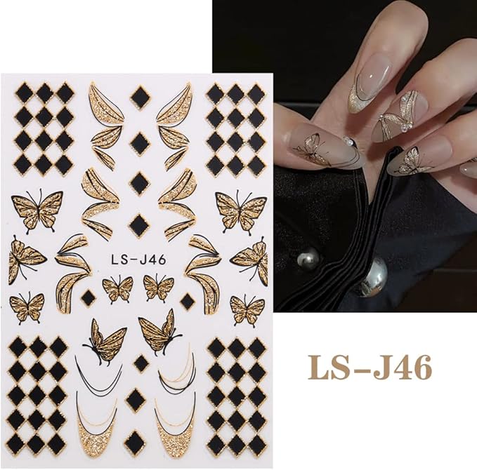 Christmas Nail Art Stickers Gold Glitter Clock Butterfly Xmas Nail Decals 6PCS Shiny Clock Crystal Ball Deer Penguins Design Self-Adhesive Christmas Nail Stickers for Women Holiday Nail Art Decoration