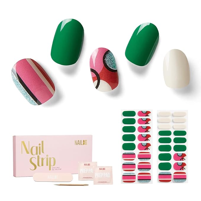 Nailog Semi Cured Gel Nail Strips 34 pcs| Long Lasting Nail Polish Sticker Wraps with Glossy Gel Finish, Rhapsody