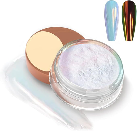 Allstarry White Chrome Nail Powder, Iridescent Pearl Powder Rainbow Pigment Transparent Pearlescent Effect Neon Aurora Glitter Dust for Gel Polish Nail Art Decoration, Resin Craft