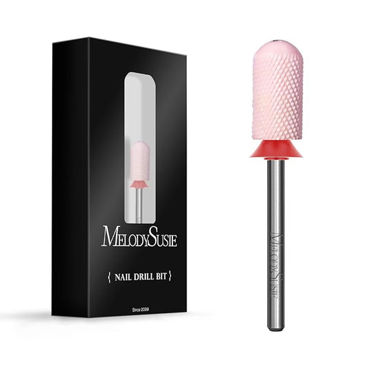 MelodySusie Ceramic Nail Drill Bit, 3/32'' Smooth Round Top Large Barrel Bits, Suitable for Manicure Pedicure Cuticle Gel Polishing, Beginners Bits, Pink, Series Bit-S, Fine