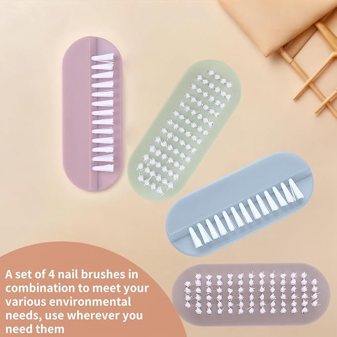 Nail Brush for Cleaning Fingernails 2 Sided Hand Fingernail Scrub Brush with Soft Stiff Bristles Nail Cleaning Brush 4PCS Toes Cuticle Scrubber Clean Brush for Men Women Kids