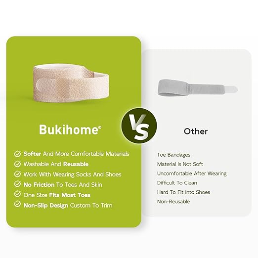 Bukihome Hammertoe Corrector - 10 Pack Toe Straighteners - Broken Toe Wraps - Realign Bent, Curled, Crooked, Claw, Hammer Toes - Toe Corrector Splints for Men and Women (5 Large + 5 Small, Beige)