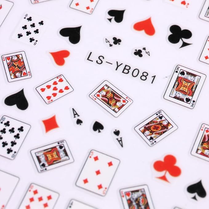 3D Self-Adhesive Nail Stickers - Poker Theme with Hearts & Diamonds, Trendy Fashion Nail Art Designs for Women A Set of 2 Sheets