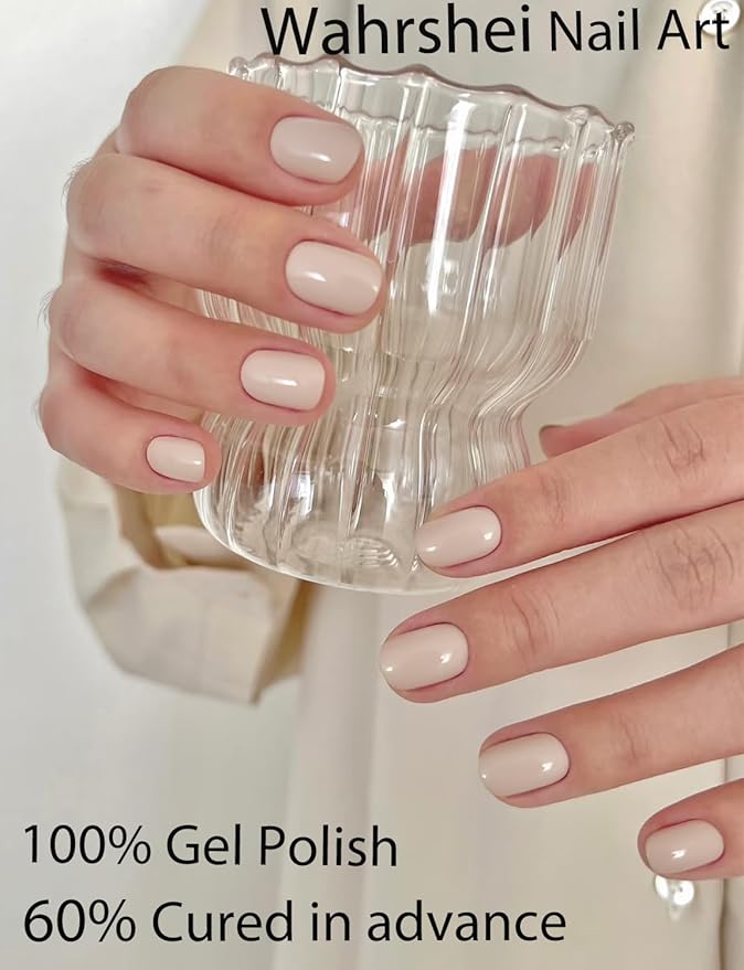Semi Cured Gel Nail Strips, 20pcs Light Kahki Gel Nail Stickers UV for Home Nails DIY