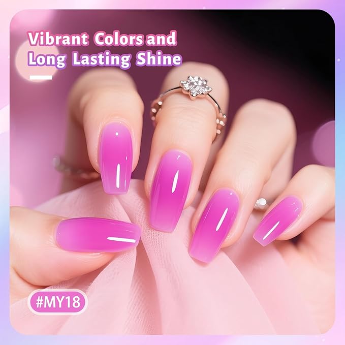 Jelly Nail Polish Set, 10 Color With 2PCS Base and Top Coat Nail Polish