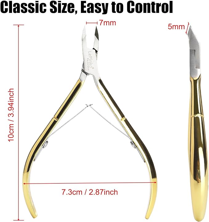 LePinko 4 Packs Upgraded Cuticle Trimmer kit, Sharp Dead Skin Clipper, Labor-Saving Cuticula Remover for Fingernail Toenail, Manicure Pedicure Tool for Women Men, 5mm Jaw, Golden
