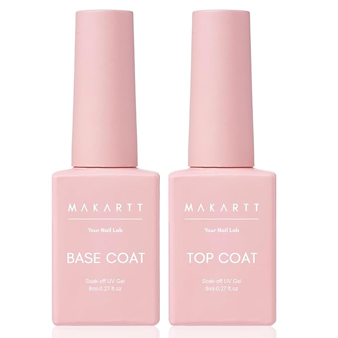 Makartt Gel Top Coat and Base Coat Kit: Clear Gloss Shiny No Wipe Stain Resistant General Top Coat Nail Polish UV and Primer for Acrylic Nails Dip Powder Gel Nail Polish Beauty Gift