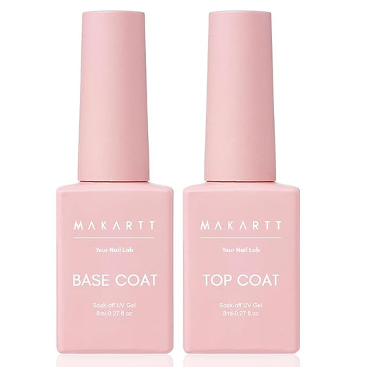 Makartt Gel Top Coat and Base Coat Kit: Clear Gloss Shiny No Wipe Stain Resistant General Top Coat Nail Polish UV and Primer for Acrylic Nails Dip Powder Gel Nail Polish Beauty Gift