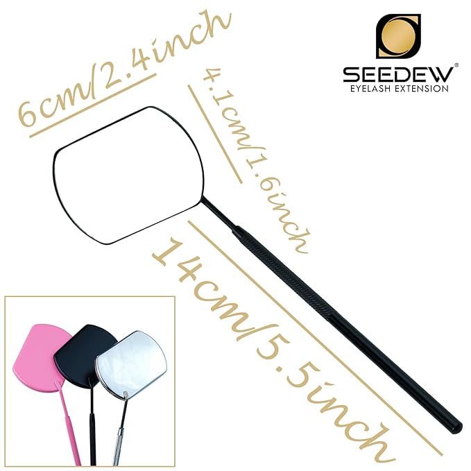 Square Shape Lash Mirror 14CM Handle (Black) (Simple Packaging)