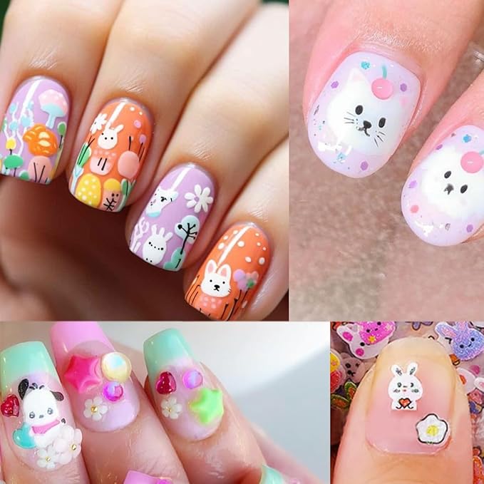 30 Sheets Easter Nail Art Stickers Cute Rabbit 3D Self-Adhesive Nail Decals Spring Cute Bunny Flower with Bling Designs Acrylic Nail Design Stickers Colorful Nail Decor for Women DIY Manicure