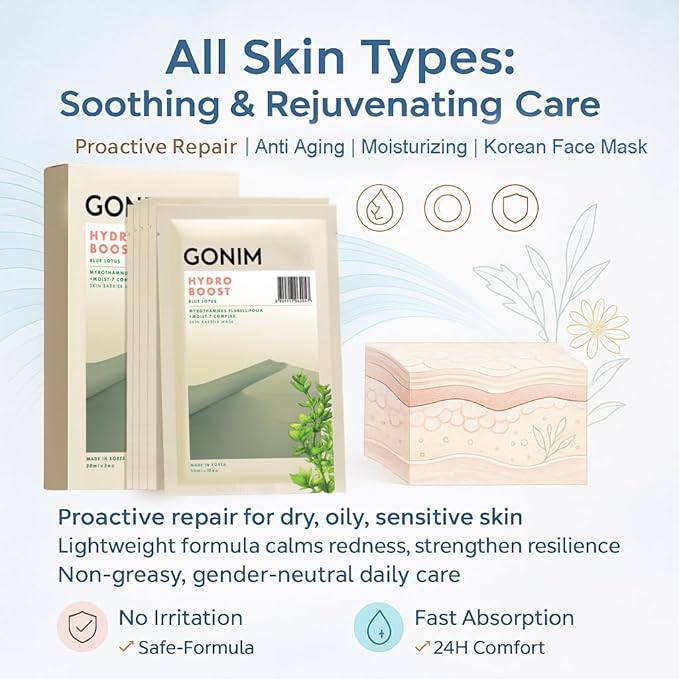 GONIM Face Mask Korean Skin Care with Hyaluronic Acid Serum & Collagen Activation, Hydrating Face Masks Skincare with Vitamin C, Moisturizing Sheet Mask for All Skin, Korean Face Mask 10 Sheets