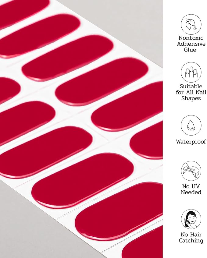 Nail Polish Strips - 22 Pcs Salon Quality Gel Nail Stickers - Long Lasting Wraps (Red Carpet Moment)