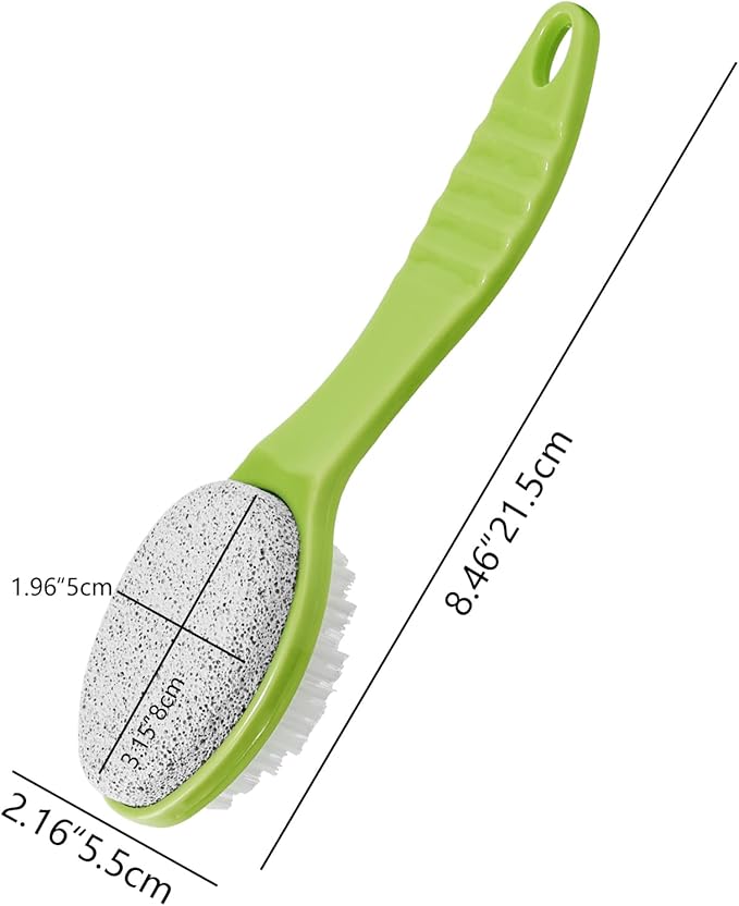 Foot Callus Remover, Double-Sided Pumice Stone Brush for Feet, 3 Pack Foot File Scrubber for Home Feet Care, Multi Purpose Pedicure Tools with Handle for Dead Skin Remover in Shower, Green