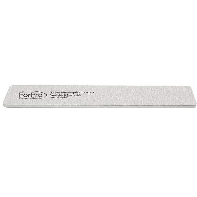 ForPro Professional Collection Rectangular Foam Boards, Zebra, 100/180 Grit, Double-Sided Manicure and Pedicure Nail Files, 7” L x 1.1” W, 12-Count