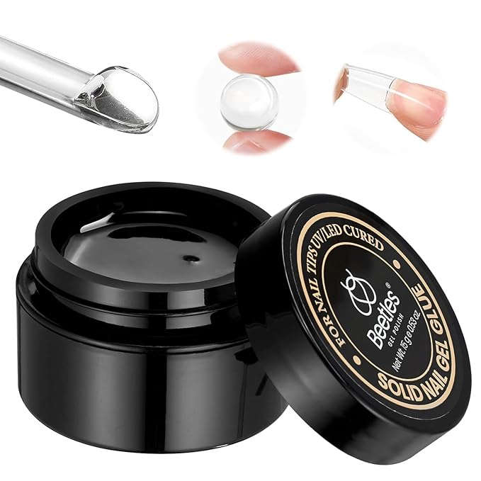 Beetles Solid Nail Glue Gel for False Tips, 15g Strong Adhesion for Press on Acrylic Tips, Clear Hard Gel 3D Sculpting for Christmas Nail Art UV Light Cured