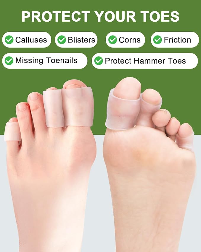 24PCS Silicone Toe Sleeves Protectors Gel Corn Pads Toe Tube Cushions with 4 Size, Soft Toes Covers for Women Men Pain Relief, Calluses, Blisters, Bunion, Hammertoes (24Pc, Silicone)