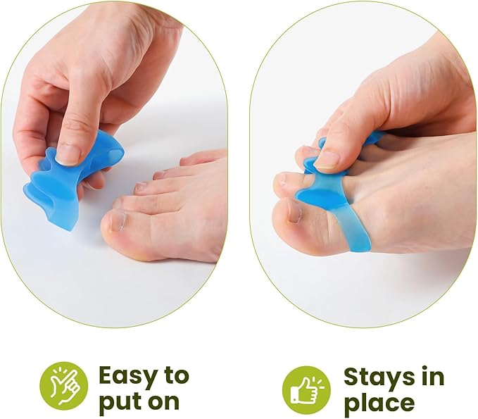 Bukihome Toe Separators, 4 Pair Soft Gel Toe Spacers to Correct Bunions, Toe Stretcher for Therapeutic Relief from Plantar Fasciitis, Foot Pain for Women & Men,Blue+S