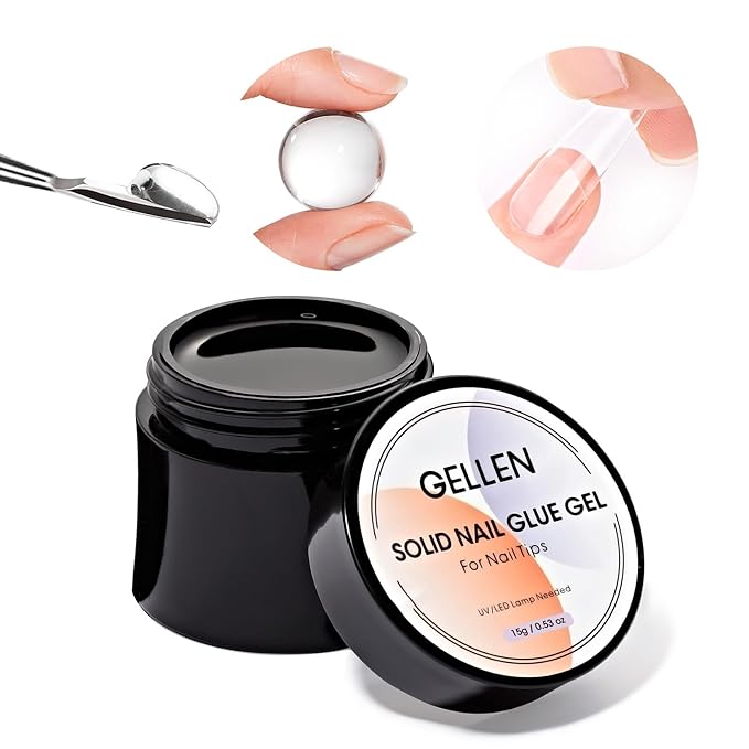 Gellen Solid Nail Glue Gel for False Nail Tips, Solid Gel Nail Glue for Press On Nails Strong for Acrylic Nails Home Salon Nail Art, UV LED Light Curing Needed - 15g