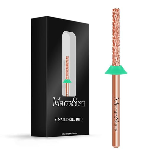 MelodySusie Super Long Mini Barrel Nail Buffer Bit, Professional Safety Carbide Nail Bit for Nail Bed File Cuticle Dead Skin Cleaning Nail Prepare, Two Way Rotate, Manicure Salon Supply, Rose Gold, C