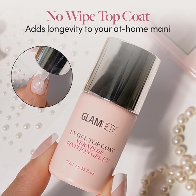 Glamnetic UV Gel Clear Top Coat | High-Gloss Finish | No-Wipe Formula | Works on Press-Ons & Polish | LED UV Curable | 0.33 fl. oz.