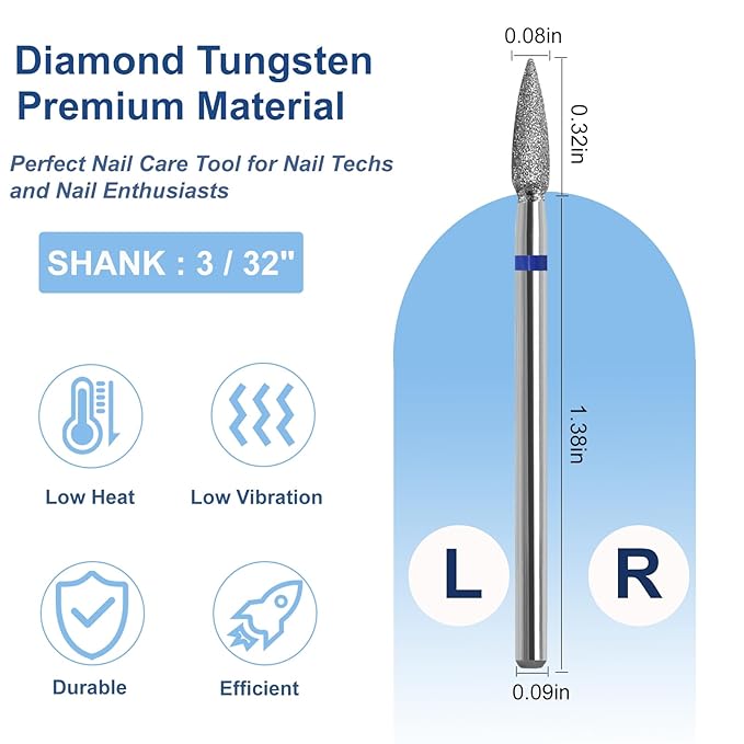 Cuticle Nail Drill Bit, 3/32'' Professional Safety Diamond Under Nail Cleaner for Cuticle Dead Skin Nail Prepare, Beginners Bits, Experienced Tech,Flame Shape (Medium)