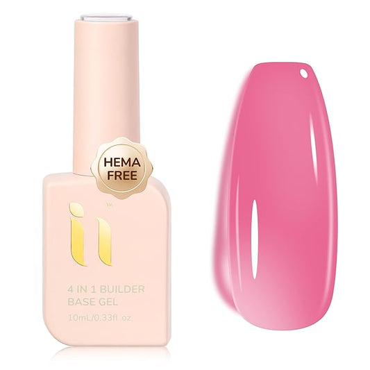 Hema Free Builder Gel Polish, Vegan TPO Free Pink Builder Base Gel, for Strengthens Damaged Thin Nails, LED UV Curing, Thickening & Repair