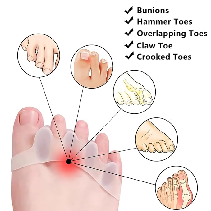 6 Pcs Silicone Toe Separators & Toe Spacers for Men & Women Gel Toe Separators for Overlapping Toes Bunions & Bent Toes Toe Spreader & Toe Stretcher for Alignment, Pain Relief Balance & Relaxation