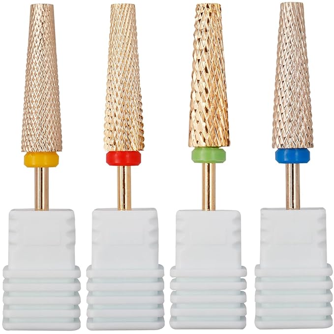 Wolfride 4Pcs 5 in 1 Professional Nail Drill Bit Set - Super Long 3/32" Carbide Tungsten Electric Nail File Bits for Manicure, Pedicure, Cuticle, Gel Polishing & Acrylic Nails M, C, F, XF