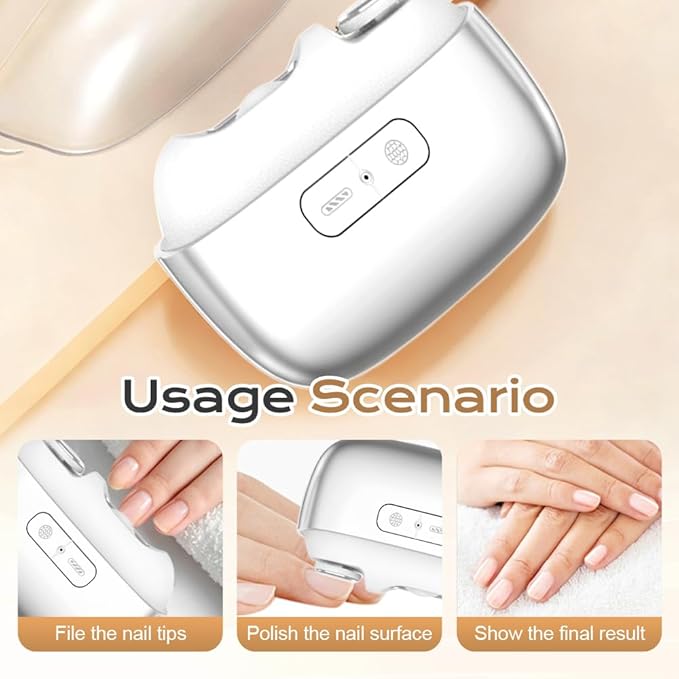Electric Nail Clipper, Upgraded 2 in 1 Electric Polishing Automatic Nail Clippers with Magnetic Lid USB Rechargeable Nail Trimmer with Scraps Storage Suitable for Adults and Elderly (White)