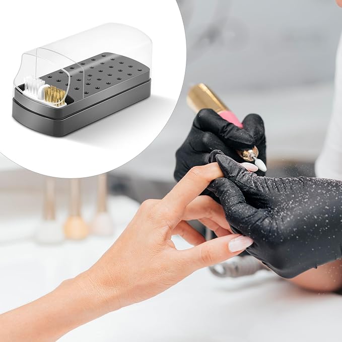 2 In 1 Nail Drill Bits Holder & Cleaning Brush Case,30 Holes Nail Bits Stand Organizer Container,Acrylic Drill Bits Display Storage Box Cleaner for Manicure (Not Include Nail Drill Bits) Black