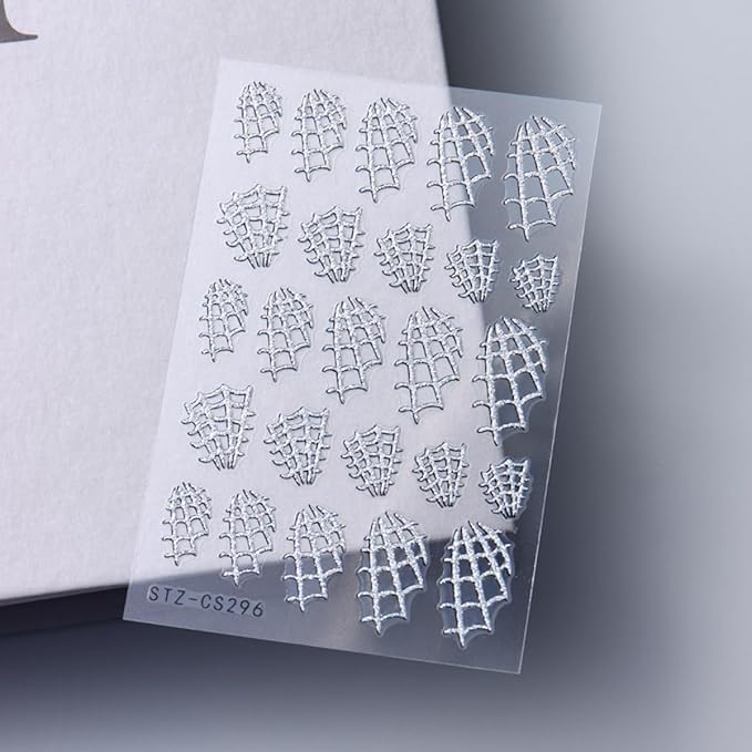Spider Web Nail Art Stickers 3D Self-Adhesive Halloween Nail Decals 6PCS Glitter Sliver Spider Web Halloween Nails Design Manicure Supply Transfer Sliders for Women Holiday DIY Nail Art Decorations