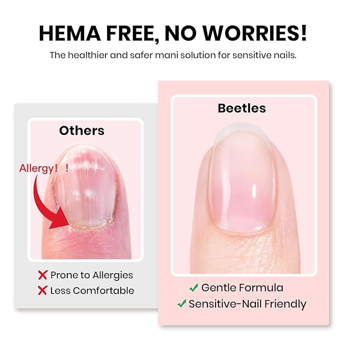 Beetles 2Pcs 15ml HEMA-Free Nail Glue Gel and No Wipe Top Coat Set, Super Strong for Gel Nail Polish Press-On Nail Extension, Shine Effect Long Lasting Soak Off Uv Light DIY Home Gift for Women