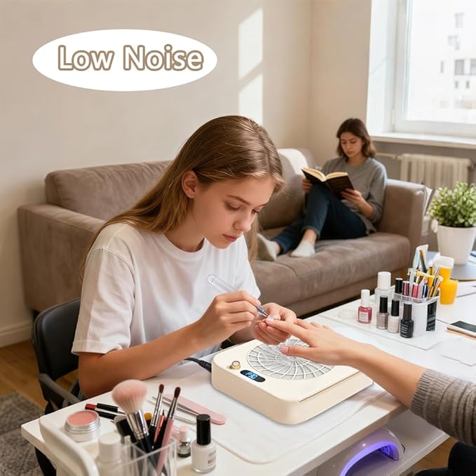 Nail Dust Collector, Powerful Vacuum Fan Dust Collector Vent Suction Machine Nail Tech LED Display Manicure Pedicure Tool Reusable Filter for Acrylic Polishing Art Salon Home Training Low Noise