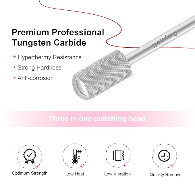 3/32" Large Barrel Smooth Round Top Tungsten Carbide Nail Drill Bit Safety Bit for Gel & Acrylic Removal, 2-Way Rotating Efile Tip, Salon Electric File Accessory (XF Grit, Silver)