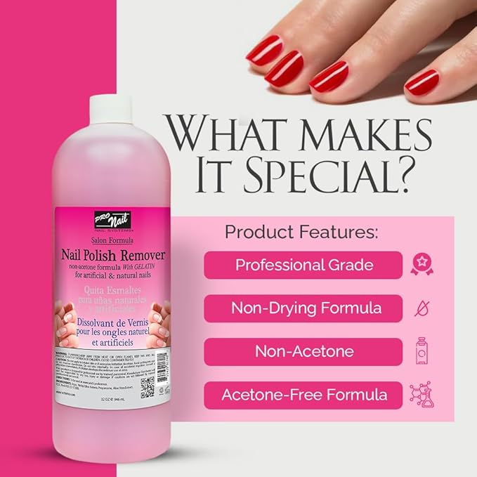 PRONAIL - Non-Acetone Nail Polish Remover, Professional, Maximum Strength, 32 Oz