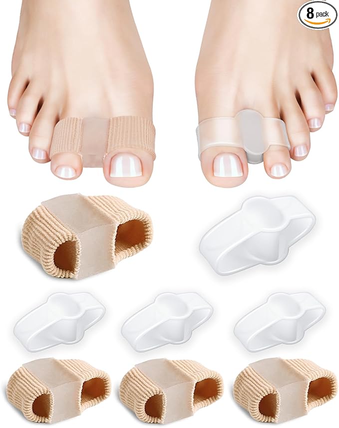 8PC Bunion Toe Separators Gel Bunion Corrector Soft Big Toe Spacers for Feet Women Men Toe Correct, Elasticity Hammer Toe Straightener with 2 Loops (4 Nylon+4Gel)
