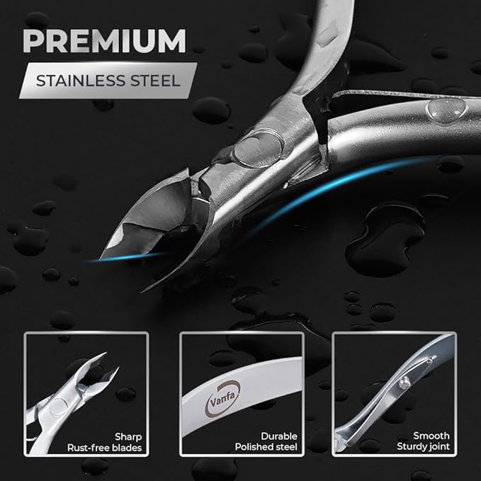 Vanfa Cuticle Nippers, Cuticle Trimmer, Professional Cuticle Cutter - Extremely Sharp - Stainless Steel - Square Head - Single Spring - VF05 Jaw #16 (Pack of 1)