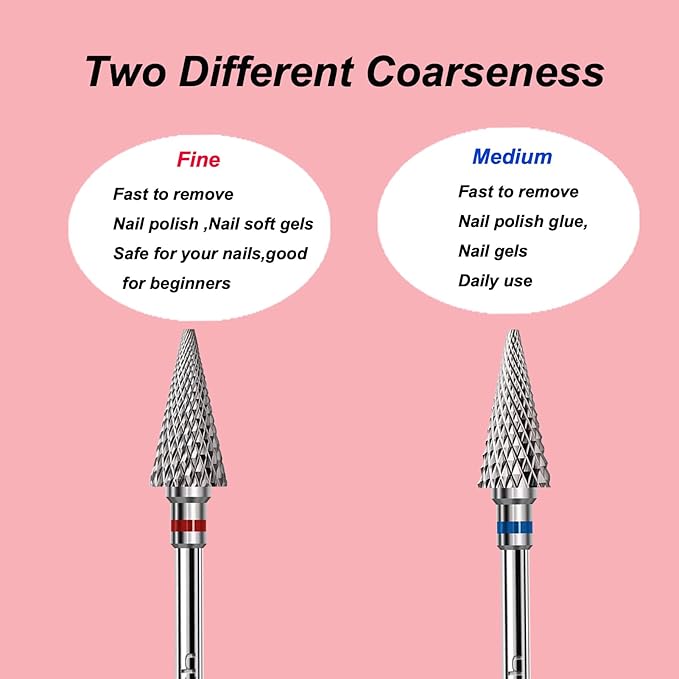 3pcs Nail Drill Bits Safety 3/32”Professional Acrylic Nail Carbide Tapered Nib Bit for Cuticle Dead Skin Remover,Multifunction Drill Bit for Nail Gel Polishing,Manicure Pedicure