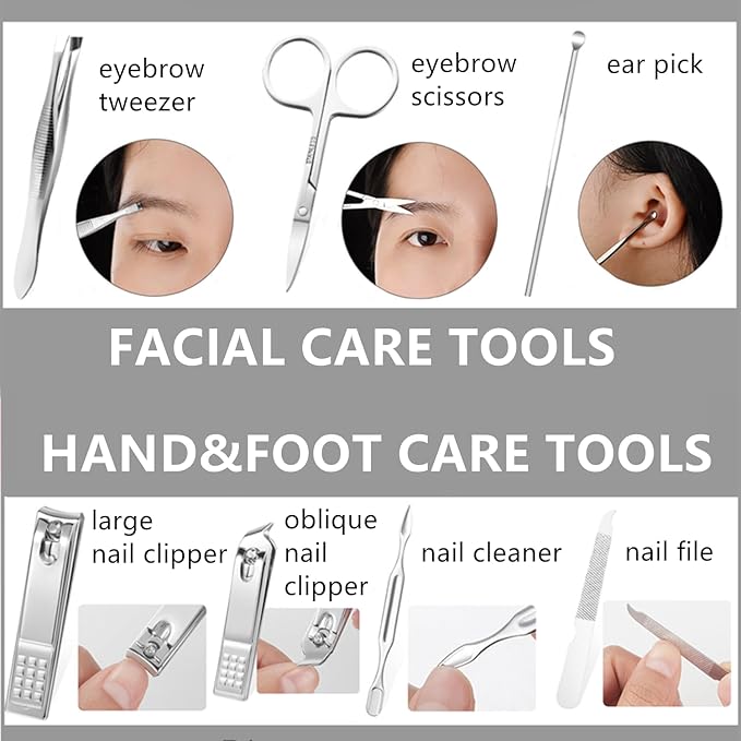 Nail Clipper Set Manicure Set Men Stainless Steel Nail Clippers Kit with Portable Travel Case, Personal Care Tools Men Grooming Kit for Husband Boyfriend Family