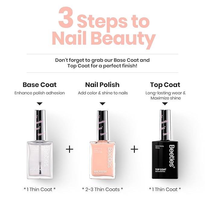Beetles Nail Polish Bubble Bliss, 2 in 1 Nail Strengthener Polish Growth Nail Ridge Filler Base Coat Nail Repair for Damaged Thin Nails Natural Nails Bubbly Bliss Nude Pink 15ML